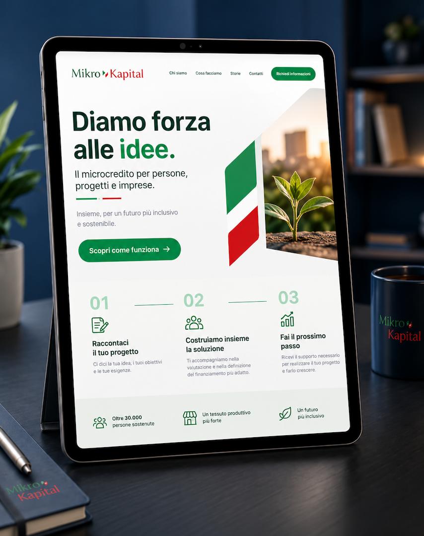 Mikro Kapital website on tablet.
